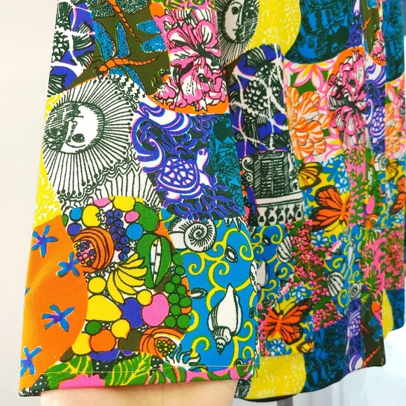 Very Rare Vanda Fashions Key West Hand Printed 70s Patchwork Cardigan Jacket - Picture 9 of 11